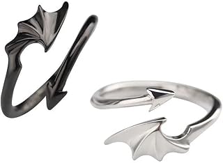 Couple Matching Rings for Woman Man Angel Devil Wings Dragon Arrow Open Rings Adjustable Sun Moon Promise Rings Set Friendship Rings Black White Couple Rings for Her and Him