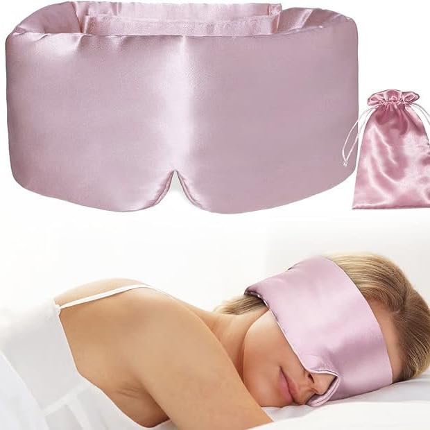100% Mulberry Silk Sleep Mask Eye Mask for Man and Woman with Adjustable Headband Mask fits All Heads Adjustable Blindfold forTotal Blackout for All Night Sleep Travel & NapWith storage bag (Pink)