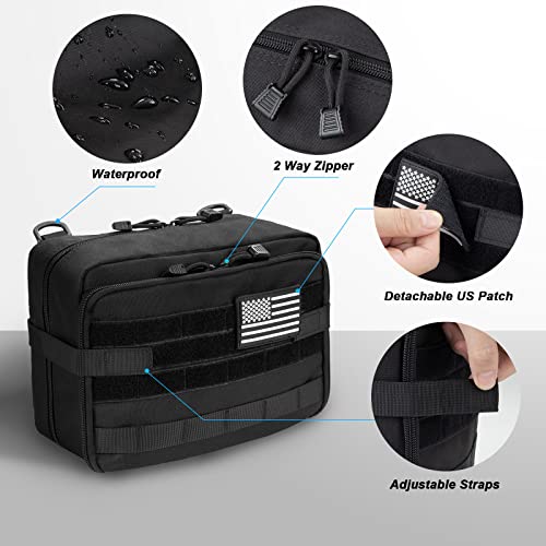 Jueachy Tactical Molle Pouch Admin Bag - Large Edc Pouches Expandable Utility Tool Pouch Molle Accessories Organizer Medical Pocket With Water Bottle Holder, Flashlight Pokcet Us Patch #TOP3