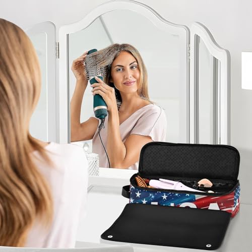 Bolso de viaje para herramientas de cabello con almohadilla resistente al calor impermeable para plancha rizadora, plancha alisadora y secador de pelo, bandera nacional Día de la Independencia miniatura 5