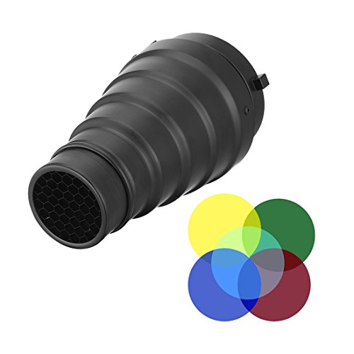 Aexit Metal Strobe Lighting fixtures and controls Conical Snoot with Honeycomb Grid 5pcs Color Filter Kit for Bowens Mount Monolight Photography Flash 190mm/7.4