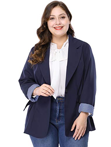 Agnes Orinda Women's Plus Size Contrast Stripe Cuff Notched Lapel Casual Blazers Jackets 20242
