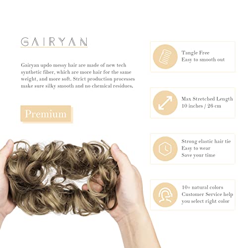 Gairyan Hair Scrunchies Hair Bun Hair Extensions Messy Bun Tousled Updo Curly Donut Hair Chignon Wavy Ponytail Hair Pieces for Women 40g (Golden Brown - Image 3