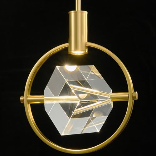 Modern Crystal Led Pendant Light: Gold Circular Pendant Lights over Kitchen Island - Luxury Dimmable Crystals Hanging Lighting - Contemporary Pendants Light Fixtures for Bedroom Bathroom Living Room by Feasey - Used condition - US$81.00