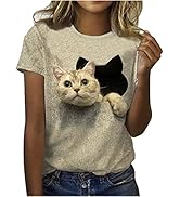Spring Summer Women's T-Shirts Round Neck Short Sleeve Tops 3D Print Casual Cute Cat Animal Tees ...