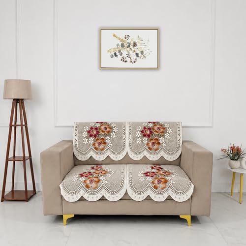 Image of Homerz Premium 'Surya Series' Sofa Cover | Stylish Sofa Protector | Net Fabric | Anti-Stain & Washable Slip Cover Exact Size Antislip (Exclusive Rust, 2 Seater, Seat Cover with Backrest)