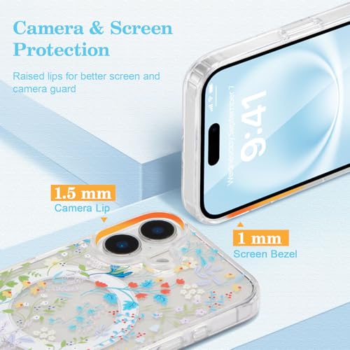 Coque iPhone 16 MagSafe antichoc transparente à motif fleur colorée - 3