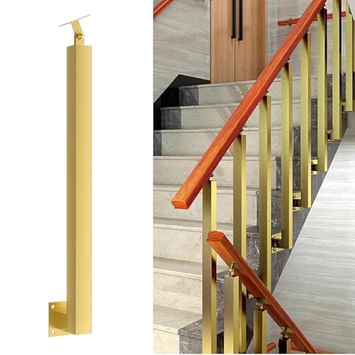 Postes de Escalera Metálicos de Montaje Lateral,Pasamanos de Metal con Soporte Plano y Ajustable de Ángulo de 270°,Columnas de Barandilla,Postes de Balaustres par(Size:75cm/29.5in,Color:1 Pack - Gold)