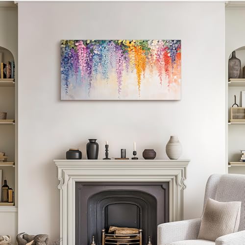 SERIMINO Colorful Wildflower Wall Art, Wisteria Cascade Large Artwork, Vibrant Floral Botanical Prints Paintings, Nature Plant Canvas Pictures for Living Room Bathroom Farmhouse Kitchen 20"X40"