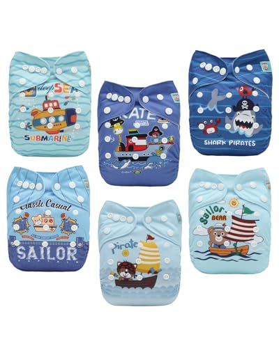 Image of ALVABABY Baby Cloth Diapers 6 Pack with 12 Inserts Cloth Diaper Covers Adjustable Washable Reusable for Baby Girls and Boys