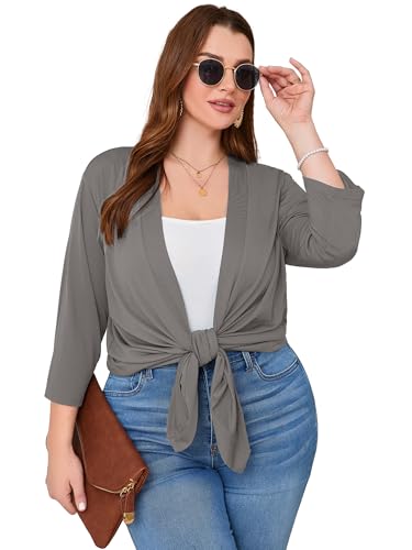 Image of AusLook Women's Plus Size Lightweight Open Front Cardigan 3 /4 Sleeve Cover Ups Shrugs Shawls and Wraps Kimono Jacket Coat