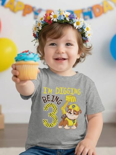 Image of Tstars Paw Patrol Rubble 3rd Birthday Shirt Toddler Boy 3 Year Old Tee