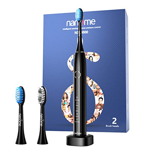 Nandme Elektrische Zahnbürste,Intelligente Induktion Elektrische Schallzahnbürste für Erwachsene mit 2 Zahnbürstenköpfe und 1pcs Sensor-Ladegerät Basis mit USB Datenkabel,Lange Akkulaufzeit Cover