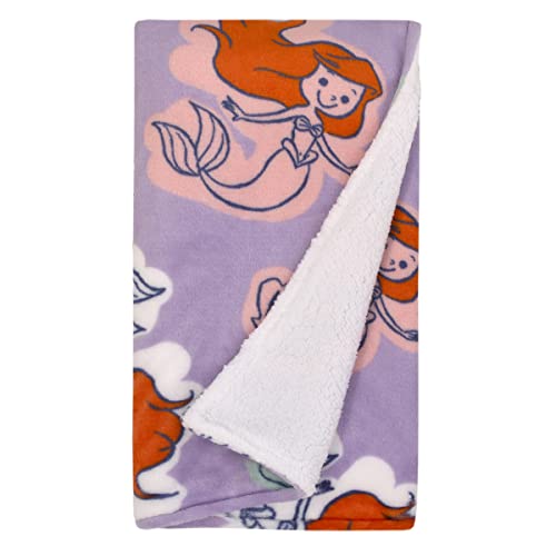 Image of NoJo Disney The Little Mermaid Orange, Lavender, Aqua and White Ariel Super Soft Sherpa Baby Blanket