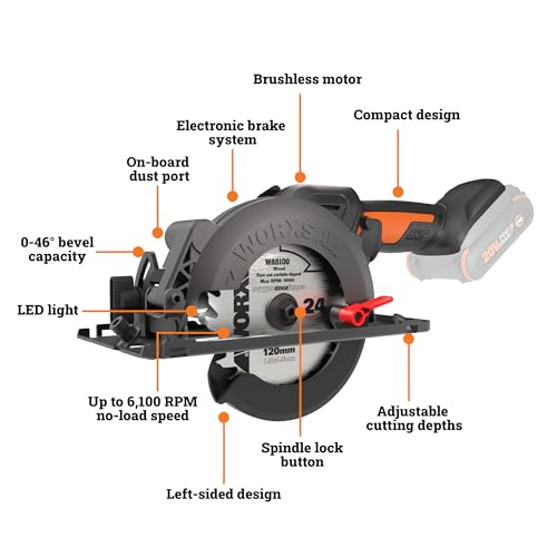 Worx WX531L.9 20V Power Share WORXSAW 4.5" Cordless Compact Circular Saw (Tool Only) - Image 6