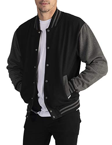 Pro Club Men's Varsity Fleece Baseball Jacket, Black/Charcoal, X-Large #TOP2
