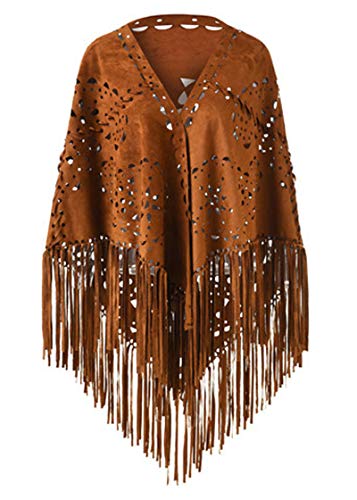 ebossy Women's Cut Out Faux Suede Fringed Shawl Wrap Stole Cape Scarf with Long Tassels