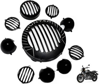 Hunter 350 CNC METAL Front Rear Headlight Grill/Jali Cover Set with Tail Lamp, Indicator Bike Headlight Grill (Black)-image-38