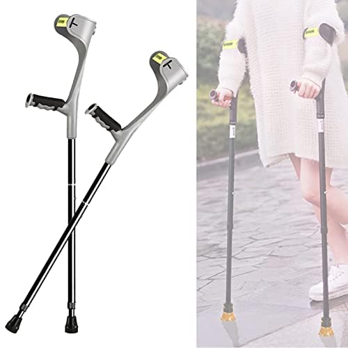 Muleta de antebrazo ajustable con agarre ergonómico y reposabrazos en forma de U, muleta médica de aluminio para adultos, diseño de puño abierto, rango de altura 140-185 cm, ligero y duradero (1 par)