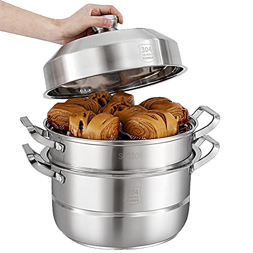 Olla vaporera de acero inoxidable 304, olla para cocinar al vapor con tapa de vidrio templado para inducción y cocinas.