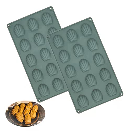 Lot de 2 Mini Moule à Madeleine, Silicone Moule à Gâteau Madeleine, Madeleine Moulle de Cuisson à 15 Trous, Antiadhésifs Madeleine Pâtisserie Plaque pour...