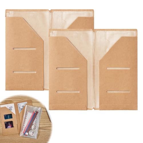 Xueniu Lot de 2 étuis à fermeture éclair et pochettes pour cartes kraft rechargeables pour carnet de notes - Kit d'accessoires pour passeport, portefeuille, portefeuille, pochette de voyage givré