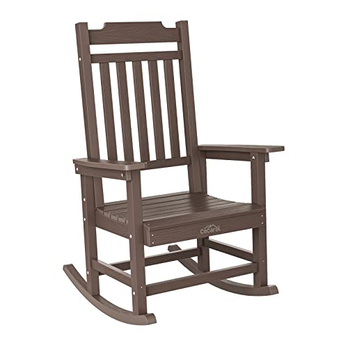 Cecarol Rocking Chair Outdoor, High Back Rocker Chair With 350Lbs Support, Comfortable Porch Chair For Adults, All-Weather Resistant (Cellular Structure Pattern), Coffee-Tfc5 #TOP13
