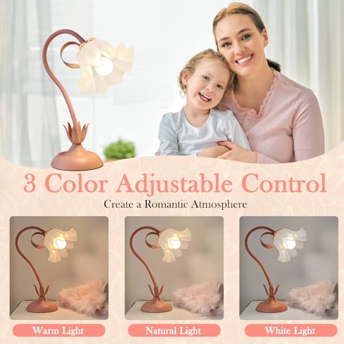 Image of WERFOP Flower Desk Lamp Cute Pink Table Lamp for Bedroom Girls Room