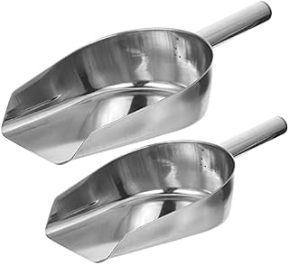 BESTonZON Large Stainless Steel Ice Scoop Metal Food Scoop Flat Bottom Sugar Scoop Candy Scoop Ice Cube Shovels Flour Utility Scoop for Kitchen Party 2pcs