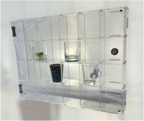 Shot Glass Display Case and Shelf Durable Holder for your collection - Stylish and Practical Wall Display Case with Shelves for Lego Minifigures, Collectibles, and Miniatures in an Elegant Curio Shelf