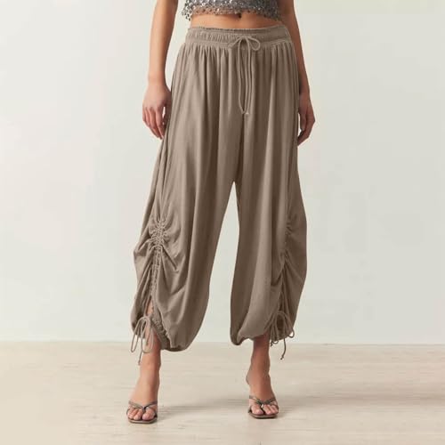 Women's Harem Capri Pants High Waist Palazzo Trousers Wide Leg Balloon Capris Drawstring Jogger Exotic Beach Pants2