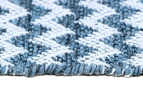 Image of THE HOME TALK Zig Zag Cotton Area Rug - Carpets Suitable for Living Room, Bedroom, Dining Room, Home Decor - Handcrafted Traditional Rectangular Rugs - Non-Skid | 2' X 5' - Ash Blue
