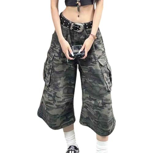 BXCNCKD Women's high Waist Slimming Camouflage Loose Wide Leg Pants Street Trend Seven Quarter Jeans Cargo Pants1