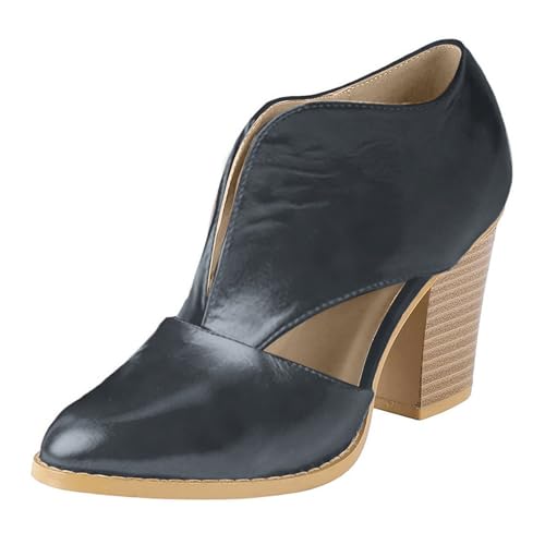 Générique Compensées Pour Femmes Bout Fermé Habillé Bottines pour femmes talon épais épais découpées bout pointu bottines en simili cuir Talon...