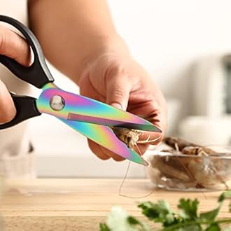 McHome MHS12 Kitchen Scissors with Sheath, 2-Pack 9' Rainbow Titanium Heavy Duty Cooking Scissors, Stainless Steel Meat Cutting Shears, Dishwasher Safe for Chicken, Seafood, Herbs