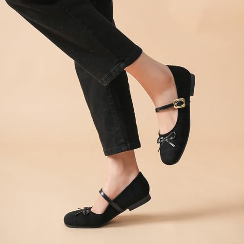 miss left Women Cute Bowknot Round Toe Mary Jane Flats Single Strap Adjustable Buckle Ballet Flats Party Date Casual Shoes Size 4-16 US3