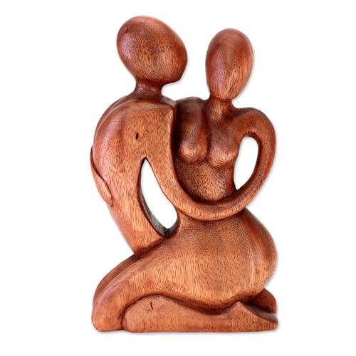 NOVICA Handmade Artisan Wood Sculpture Beside Me Romantic Brown Indonesia