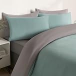 Brentfords Double Duvet Cover Set Reversible, Microfibre Quilt Covers Soft Cosy Comfy Double Duvet Covers Decorative with 2 Pillowcase, Duck Egg/Grey
