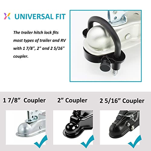 X-Haibei Trailer Coupler Lock Fits 1 7/8, 2 And 2 5/16 Inch Couplers, Universal Trailer Ball Hitch Locks, Heavy Duty Aluminum Body, Copper Lock Cylinder, Rustproof, Dust-Proof (Black) #TOP1