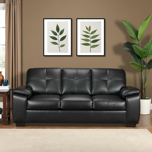 Image of Torque Antos 3 Seater Leatherette Sofa-Black | Modern Sofa 3 Seater Designs | Premium Leatherette 3-Person Sofas Couches for Living Room Office Relaxation