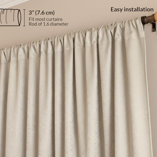 Image of HOMEMONDE 100% True Blackout Curtains 9 Feet Long Door - Pack of 2 Curtains, Embossed Panels Light Block Thermal Insulated & Noise Reducing Top Style Rod Pocket Curtains (Abstract Off White, 108Inch)