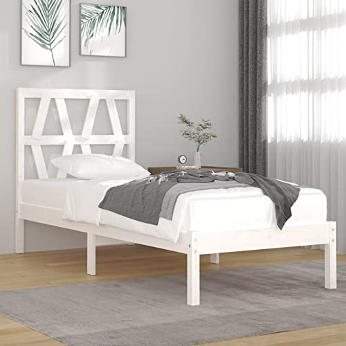 Cinyiqo Estructura de Cama, Somier Cama, Base Cama, Marco De Cama, Base Tapizada, Base Somier, Madera Maciza de Pino Blanco 90x200 cm