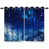 ggaimwf 107x160cm Cortina con Ojales Galaxy para Dormitorio Infantil Espacio Nebulosa Cielo Estrellado Nube Separadores de ambientes Cortinas para Ventanas Sala de Estar,2 Panels