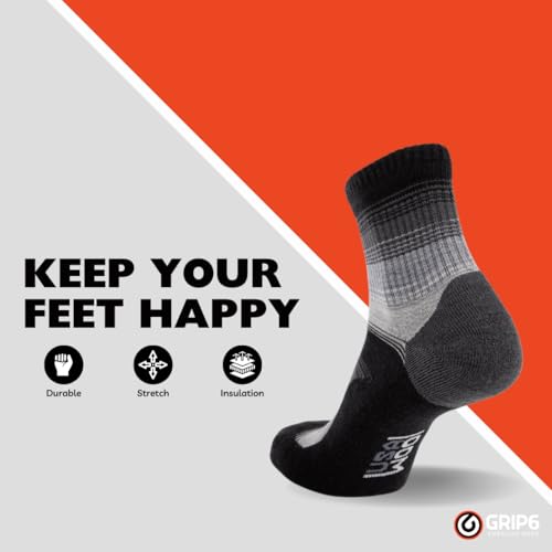 Image of GRIP6 Wool Micro-Crew Socks: Lightweight Wool Socks for Hiking, All Day Comfort - Wicking Crew Socks for Men and Women