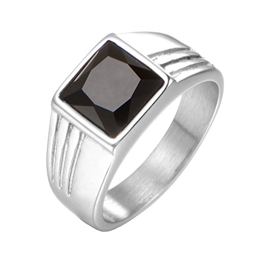 SINLEO - Anillo de Boda para Hombre de Acero Inoxidable Cepillado con Gemas cuadradas Cover