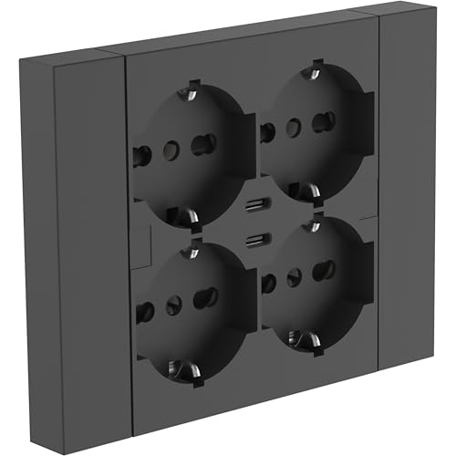 Electraline 22117 Multipresa da Incasso Quadra 4 Posti Universali P40 + 2 USB-C, Compatibile con Tutte le Scatole da Incasso 3 Posti (Muratura o Cartongesso)