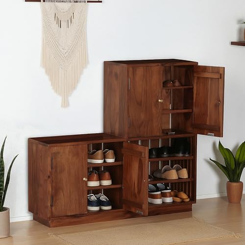 Image of The Attic Davidson Shoerack, Shoe Storage Cabinet for Home /Shoe Rack with Seat & Door /Shoe Organizer /Shoe Rack for Home, Natural Matte Finish