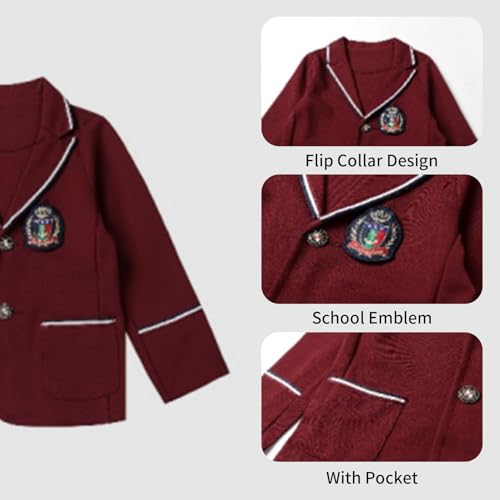 Image of Mud Kingdom Boys British School Uniform Set Long sleeve Tie Badge Pleated Plaid Back to School 4-16Y