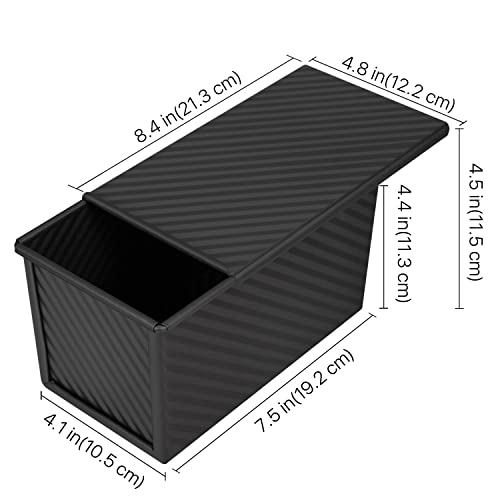 Flexzion Pullman Loaf Pan With Lid Bread Loaf Pan For Homemade Bread 1Lb Dough Capacity Black Corrugated Square Bread Mold, Cake, Sandwich Sourdough, Toast Form Pullman Bread Pan With Lid (2 Pack) #TOP7