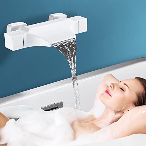 Mitigeur bain douche cascade blanc avec douchette pour montage mural - 4